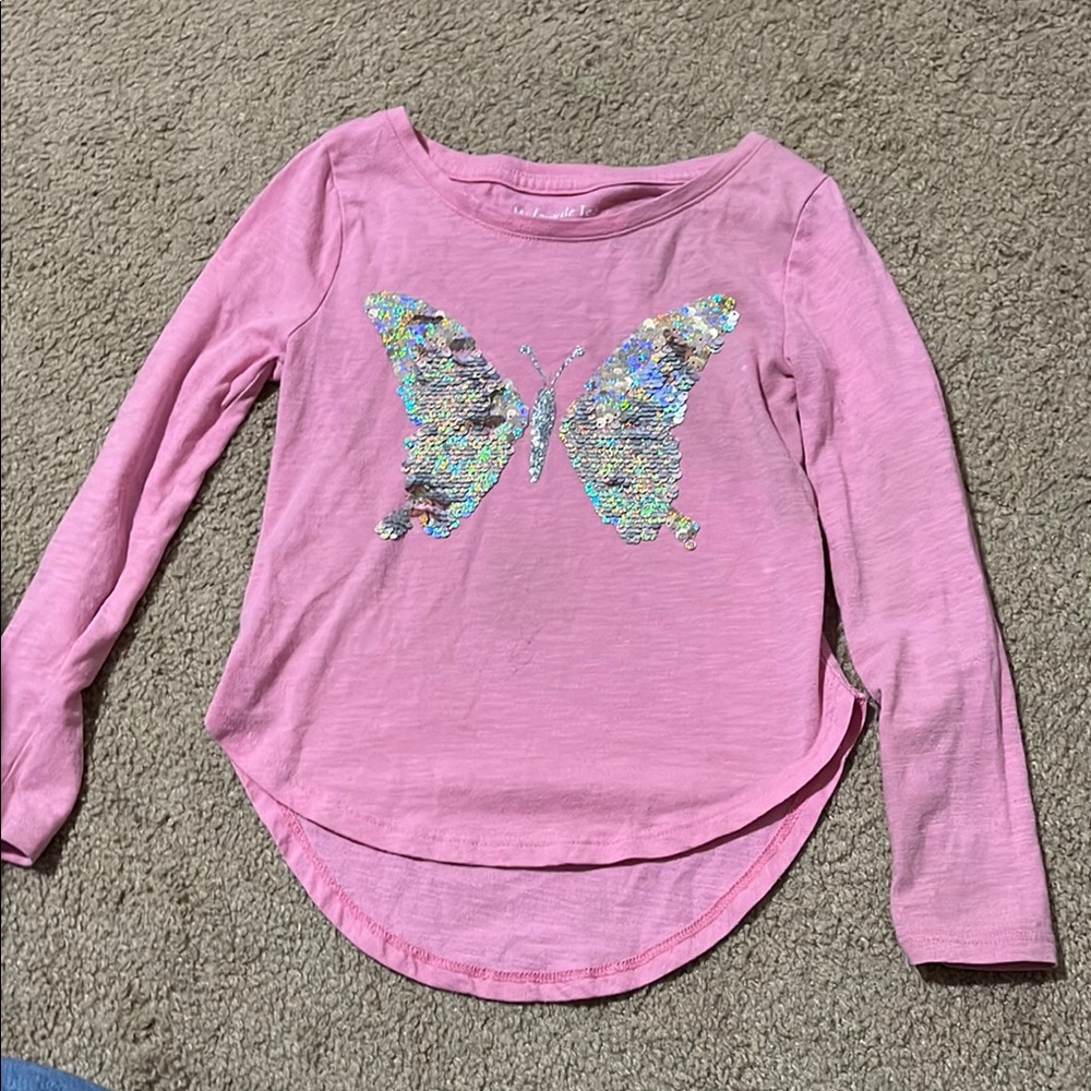 🔥3 for $10 -Pink Butterfly Sequin Kids Top